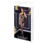 Baci - Body Asimmetrico Trasparente con Motivi Floreali e Inserti in Rete - Nero (Taglia Unica S-L)