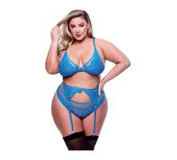 Baci Lingerie Set Lingerie Garter & Panty Blu (Queen)