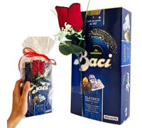 Baci Perugina Bijou Regalo San Valentino e Festa della Donna 2025 - 200gr Cioccolatini Perugina + Rosa Rossa Artificiale (CLASSICO FONDENTE LUISA)