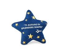 BACI PERUGINA Cuscino Stella con Cioccolatini, Set Regalo Natalizio con Frase 'Ti Auguro di Splendere Sempre', 50g di Cioccolatini Fondenti, Decorazione Blu con Stelle Dorate