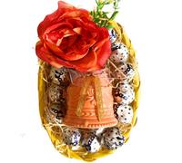 Baci Perugina Idee Regalo Festa della Mamma 2025 - Cestino in Vimini Colorato + Bag Perugina 125g + Rosa Artificiale Pesca + Campana Ceramica Arancione 14cm - Confezione Regalo (Arancione)