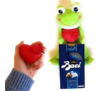 Baci Perugina Idee Regalo Festa della Mamma 2025- Scatola Bijou Perugina 200gr + Cuore Luminoso + Peluche Rana Con Cuoricino (Bijou 200g)