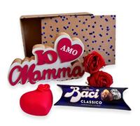 Baci Perugina Idee Regalo Festa Della Mamma 2025 Scatola Regalo con Tubo Baci Perugina 37,5gr + Scritta Legno Mamma 18cm + Cuore Luminoso + Rose Rosse