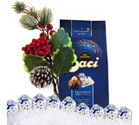 Baci Perugina Idee Regalo Natale 2024 - Baci Perugina Bag 125gr Classici + Ramo Lungo con Bacche Rosse e Pigna Artificiale - Confezione Regalo