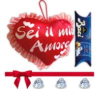 Baci Perugina Regalo Fidanzata - Fidanzato - Cuscino a Cuore Personalizzato con Scritta "Sei il mio amore" + 37,5gr Cioccolatini Baci Perugina - Regalo Uomo|Donna