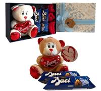 Baci Perugina Regalo San Valentino e Festa della Donna 2025 - Peluche Orsacchiotto 16cm + 2 Tubi Baci Perugina + Rose in Stoffa + Scatola Regalo (Orsacchiotto)