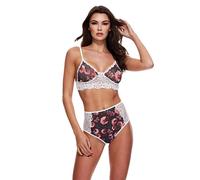 Set Intimo Baci in Pizzo Floreale con Reggiseno e Slip a Vita Alta - M/L