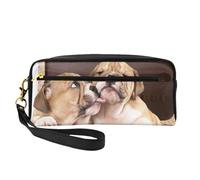 Bacia i cuccioli di bulldog inglese, Borsa per il trucco Borsa per cosmetici Borsa da viaggio portatile da toilette Astuccio in pelle per donne e ragazze
