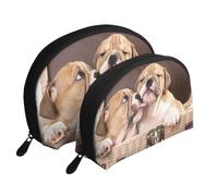 Bacia i cuccioli di bulldog inglese, Borsa per trucco a conchiglia Portamonete da donna Borsa da toilette piccola Borsa per cosmetici 2 pezzi