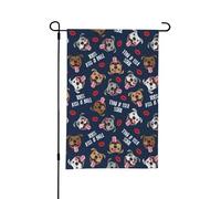 Bacia un toro, simpatico cane Pit Bull con labbra, amore e San Valentino, bandiera estiva da giardino bifacciale da 12x18 pollici per esterni