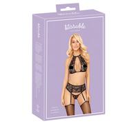 Set Intimo Incantevole con Reggiseno a Collare in Pizzo (Nero)