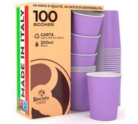 Baciato Caffè 100 Bicchieri in Carta 200ml Ecologici Biodegradabili Monouso Made in Italy Asporto Bevande Calde Acqua Colorati LILLA - Prodotto e Confezionato in Italia