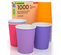 Baciato Caffè 1000 Bicchieri in Carta 200ml Biodegradabili Ecologici Monouso Made in Italy Fun Mix Arancione Viola Lilla Fucsia Asporto Bevande Calde Acqua - Prodotto e Confezionato in Italia