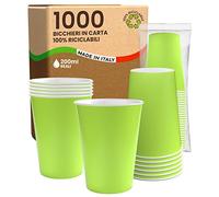 Baciato Caffè 1000 Bicchieri in Carta 200ml Ecologici Biodegradabili Monouso Made in Italy Asporto Bevande Calde Acqua Colorati VERDE - Prodotto e Confezionato in Italia