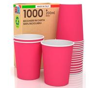 Baciato Caffè 1000 Bicchieri in Carta 200ml Ecologici Biodegradabili Monouso Made in Italy Asporto Bevande Calde Acqua Colorati FUCSIA - Prodotto e Confezionato in Italia