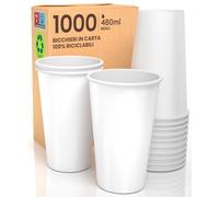 Baciato Caffè 1000 Bicchieri in Carta 480ml Ecologici Biodegradabili Monouso Asporto Bevande Calde Acqua BIANCHI