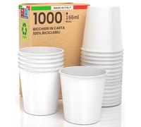 Baciato Caffè 1000 Bicchieri in Carta Bianchi 166ml Ecologici Biodegradabili Monouso Made in Italy Asporto Bevande Calde Acqua - Prodotto e confezionato in Italia