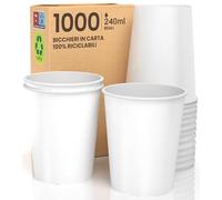 Baciato Caffè 1000 Bicchieri in Carta Bianchi 240ml Ecologici Biodegradabili Monouso Asporto Bevande Calde Acqua
