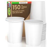 Baciato Caffè 150 Bicchieri in Carta Bianchi 240ml Made in Italy - Monouso Ecologici Biodegradabili da Asporto per Bevande Calde Acqua e Bibite - Prodotto e confezionato in Italia