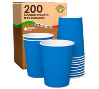Baciato Caffè 200 Bicchieri in Carta Color BLU 200ml Ecologici Biodegradabili Monouso Made in Italy da Asporto Bevande Calde Acqua - Prodotto e confezionato in Italia