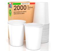 Baciato Caffè 2000 Bicchieri in Carta 200ml Ecologici Biodegradabili Monouso BIANCHI Made in Italy Asporto Bevande Calde Acqua - Prodotto e confezionato in Italia