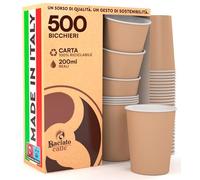 Baciato Caffè 500 Bicchieri in Carta Color Avana 200ml Ecologici Biodegradabili Monouso Made in Italy - Asporto Bevande Calde Acqua - Prodotto e confezionato in Italia