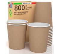 Baciato Caffè 800 Bicchieri in Carta Color Avana 240ml Ecologici Biodegradabili Monouso Made in Italy Asporto Bevande Calde Acqua - Prodotto e confezionato in Italia