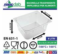 Bacinella Per Alimenti Trasparente In Policarbonato GN 1/1 Varie Misure