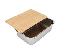 Bacinella per Lavare Le Verdure, Acciaio Inossidabile Multifunzione Piatto da Campeggio Vasca per Lavare con Coperchio in Legno per Lavaggio di Frutta e Verdura