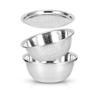 Bacinella per scolapasta multifunzione 3 in 1. Ciotola per lavare il riso in acciaio inossidabile,Set per grattugia da cucina Colino per grattugia per insalata di riso, Bacinella per scolapasta