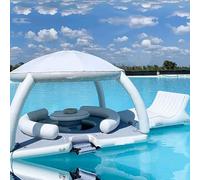 Bacino gonfiabile gigante galleggiante con tavolo parasole staccabile, isola gonfiabile per feste in acqua con divano per piscina, laghi marini, 40 x 20 x 2 m