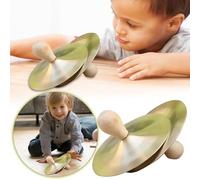 Bacino in legno e ottone per strumento educativo a percussione per promuovere l'educazione musicale precoce delle basi ritmiche, 2 pezzi (oro, 9 cm)
