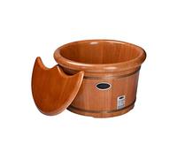 Bacino in legno per pediluvio, vasca per pediluvio in quercia, secchio per pedicure, secchio per il lavaggio dei piedi in legno, per uso domestico, liscio e delicato, con coperchio, visione presente,