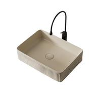 Bacino moderno del controsoffitto, lavello ovale artistico, con rubinetto, ad alta temperatura, scarico nascosto, facile da pulire, bianco crema-L