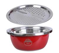 Bacino multifunzionale in acciaio inox con design ispessito, ciotola di drenaggio degli alimenti con coperchio per un uso efficiente in cucina, triturazione e tritatutto