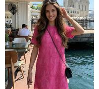 [Bacio dell'Angelo] Elegante abito midi francese per donna 2026 estate, nuovo arrivo di alta gamma, abito corto bianco grazioso con ricamo 3D al collo tondo, stile vacanziero L,M,S,XLPianteTessuto int