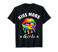 Bacio Di Più Ragazze Divertente Lesbiche Gay Pride LGBT Rainbow Labbra Maglietta