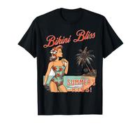Bacio Estivo e Bikini retrò sulla Spiaggia Vintage Maglietta