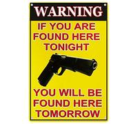 BACK RISE TIN SIGN Cartello da parete in metallo con scritta "Warning If You are Found Here Tonight You Will Be Found Here Tomorrow", 20 x 30 cm, per casa, camera da letto, salotto, sala da pranzo