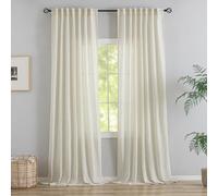 Back Tab - Tende in lino naturale, lunghe 240 cm, set di 2 pannelli, per soggiorno, ganci per cintura, pieghettate e filtranti la luce, semitrasparenti, per sala da pranzo, altezza 2,3 m, color crema