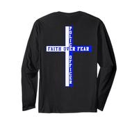 Back The Blue Faith Over Fear Christian Art sul Retro Maglia a Manica