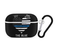 Back The Blue Police Line - Custodia protettiva per cuffie con cuore e bandiera della polizia, compatibile con AirPods Pro, custodia protettiva con portachiavi