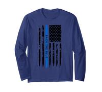 Back The Blue Thin Blue Line Distressed USA Flag Maglia a Manica