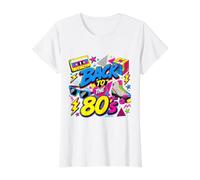 Back to 80s Retro Music Roller Skate Puzzle Cube Occhiali da Sole Maglietta con Stampa Grafica Economica, Donna, Bianco, XS
