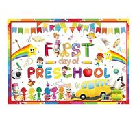 Back to Learning Backdrop, 150 x 90 cm, striscione per il primo giorno di apertura, per ecorazioni per feste educative, motivi arcobaleno con autobus, accessori per foto di benvenuto in