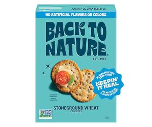 Back to Nature Cracker di grano Stoneground, non OGM, cracker per snack a base vegetale, realizzati con cereali integrali e semi di lino, snack felice, scatola da 141,7 g