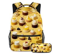 Back to School Essentials, set di 2 zaini da scuola, borsa da viaggio alla moda per ragazzi, ragazze e adolescenti, motivo dessert giallo, Multicolore, B：29.4x20x40cm P：19x7.5x3.8cm, Zaini Daypack