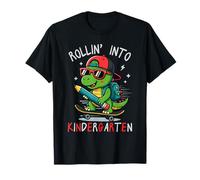 Back To School Rollin' Into Kindergarten T-Rex Skateboarding Maglietta