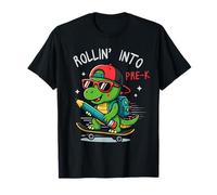 Back To School Rollin' Into Pre-K Dino T-Rex Skateboarding Maglietta