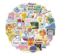Back to School Stickers for Students - 1.18-2.36 Inches Waterproof Teacher Decals | 50 Pezzi di adesivi posteriori a scuola | Water Bottle Sticker Removable Schools Supplies